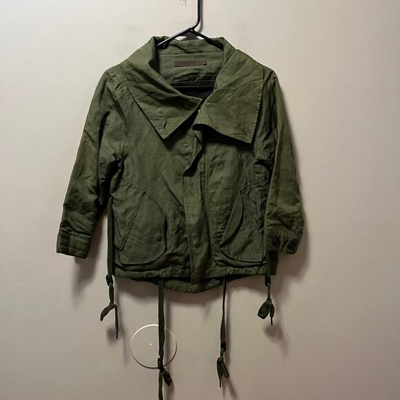 NICHOLAS K Silk and Linen Army Green Cropped Jacket‎ Size Small - Picture 1 of 6